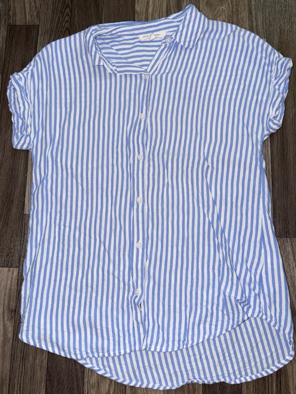 Light Blue & White Striped Button-Down Shirt - Women's